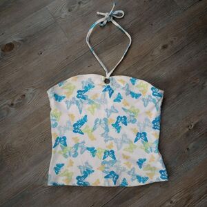 Y2K Energie White Butterfly O-Ring Halter Top